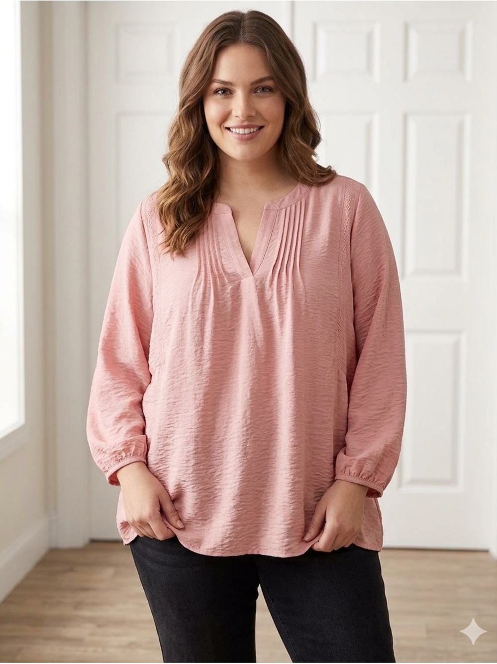 Penningtons Light Pink Pintuck Tunic Blouse